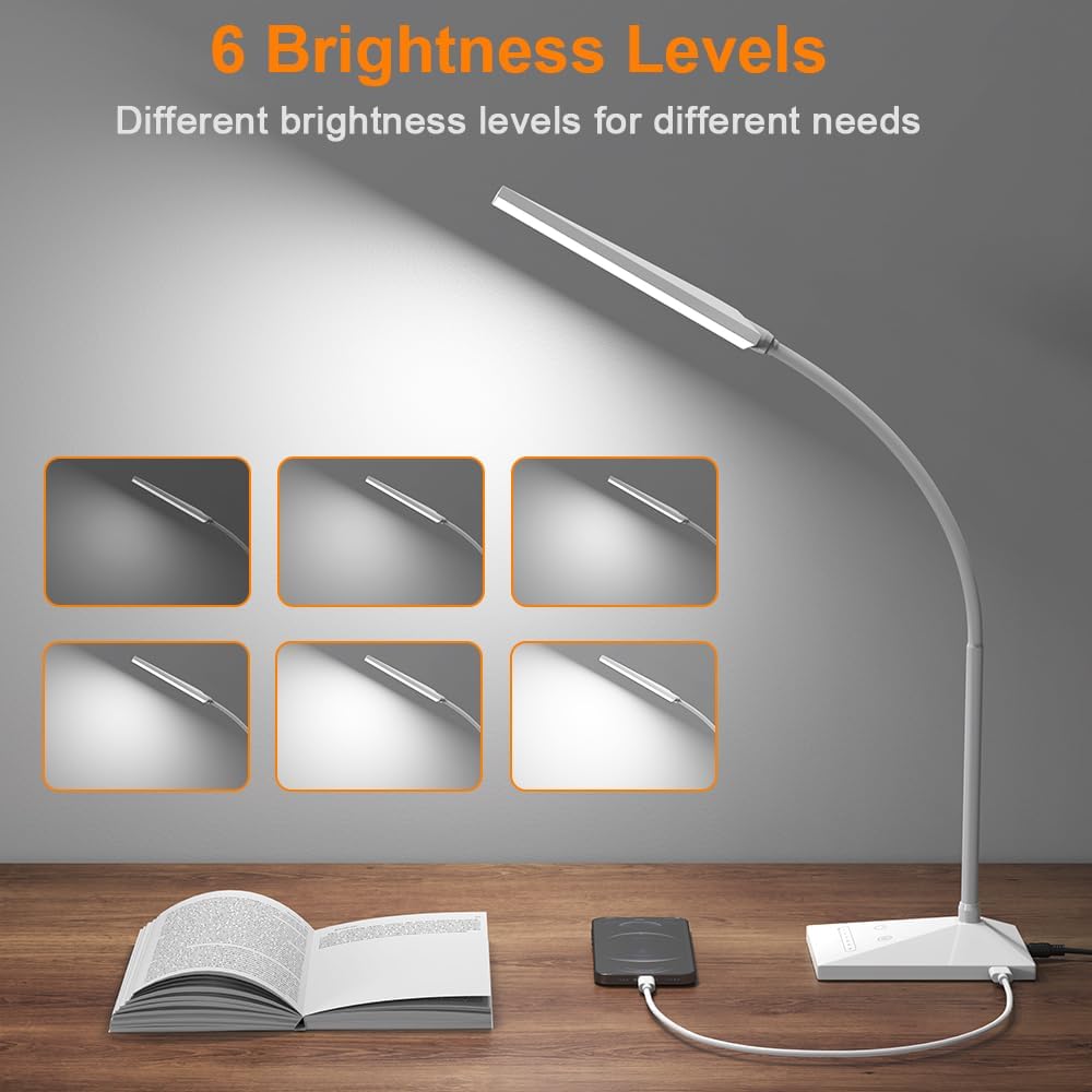 Vansuny Clip on Light LED Desk Lamp with Eye-Caring LED Light and Metal Clip, 6 Level Brightness 3 Color Modes, Power by USB Port 5W Adjustable Neck Reading Lamp for Home and Office (5W, Black)