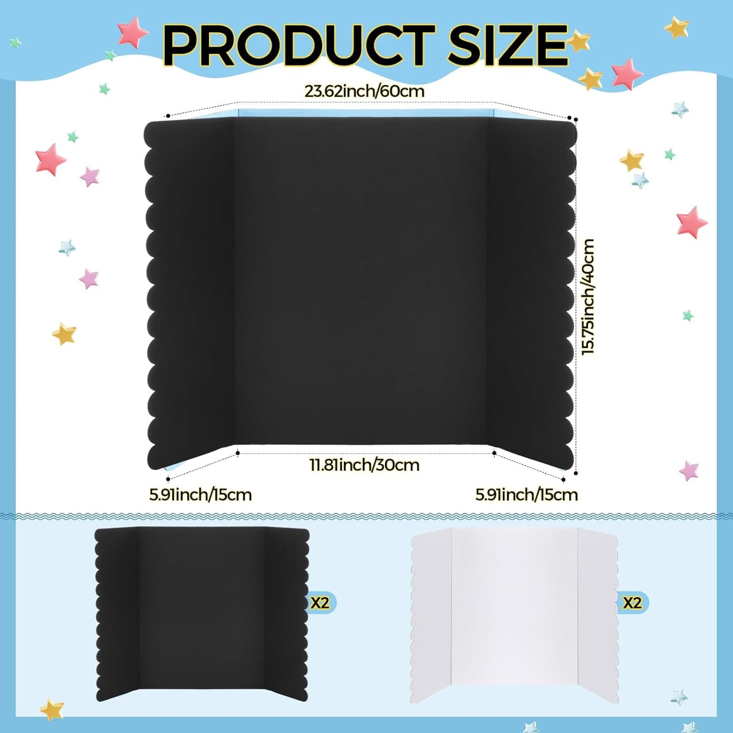 Mooliwe 4 Pack 24" X 16" Trifold Poster Board, Medium Tri Fold Boards Foldable Corrugated Presentation Display Scalloped Borders for Science Fair Events, School Projects, Exhibitions (Macaron)