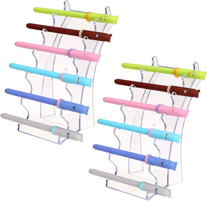 Hipiwe Acrylic Pen Holder Display Stand Clear Makeup Brush Rack Organizer Holder 6-Slots Nail Brush Eyebrow Fountain Pen Rack Display (Pack of 2)