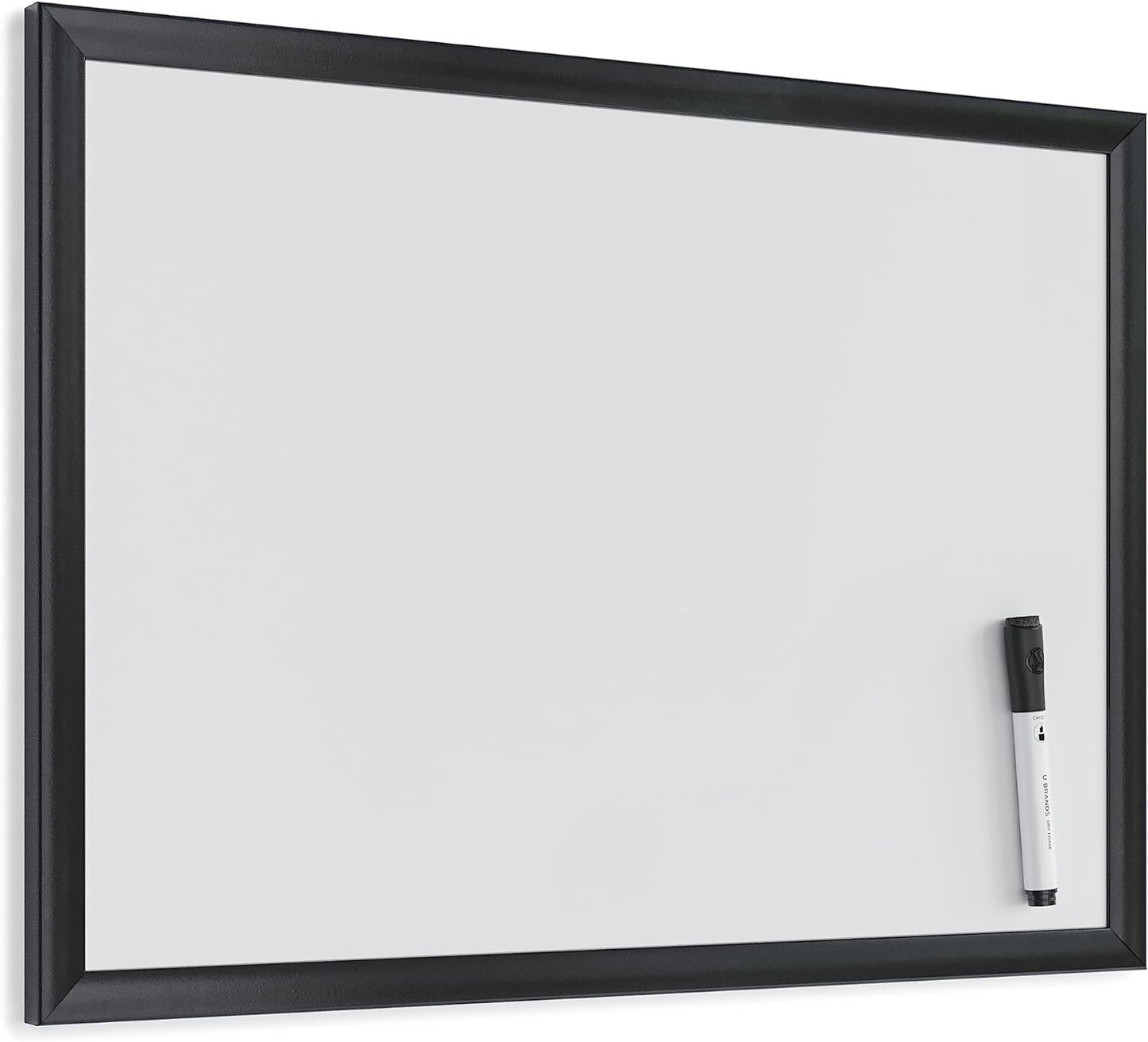 U Brands Framed Magnetic Weekly Calendar Dry Erase White Board, Office Supplies, Black Frame, with Marker, Magnet, 11” x 18”