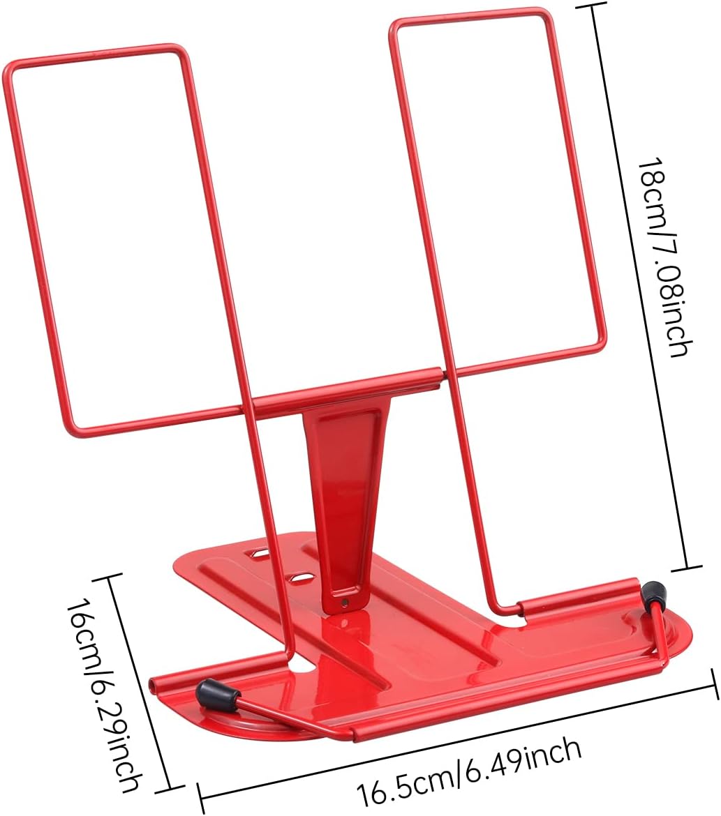 Metal Book Stand for Desk, Adjustable Reading Rest Book Holder, Portable Cookbook Documents Holder, Sturdy Typing Stand for Recipes Textbooks Tablet Music Books with Page Clips (Green)