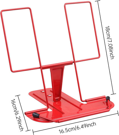 Metal Book Stand for Desk, Adjustable Reading Rest Book Holder, Portable Cookbook Documents Holder, Sturdy Typing Stand for Recipes Textbooks Tablet Music Books with Page Clips (Green)