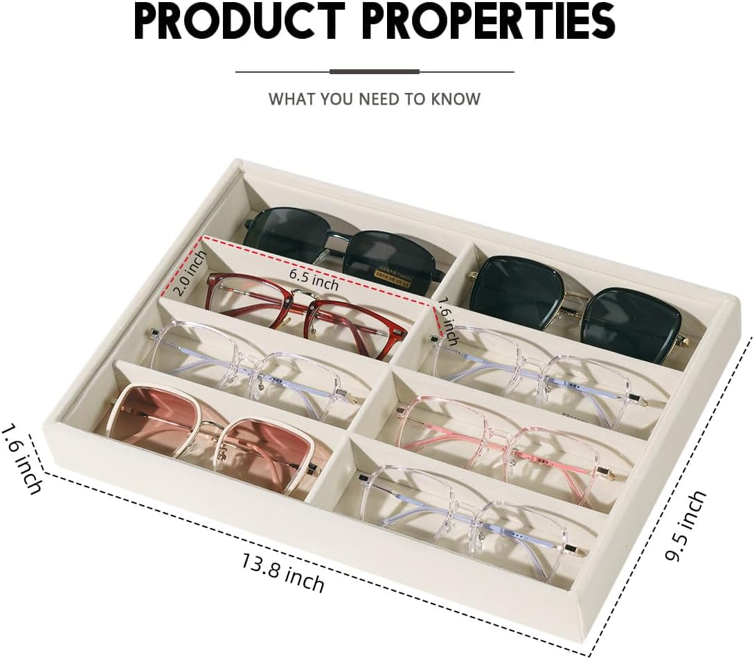 Glasses Holder Box Drawer Sunglass Organizer for Men Clear Storage Case 8 Slot Multiple Reading Glasses Display