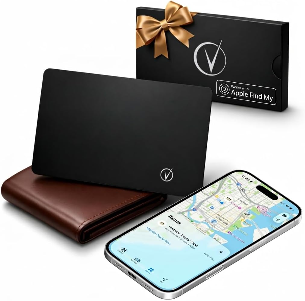 Vantamo Ultra-Thin Wallet Tracker Card, Apple MFi Certified, IP68 Waterproof Bluetooth Smart Card Wallet Tracker & Passport, Works with Apple Find My, Wireless Charging, iOS Only