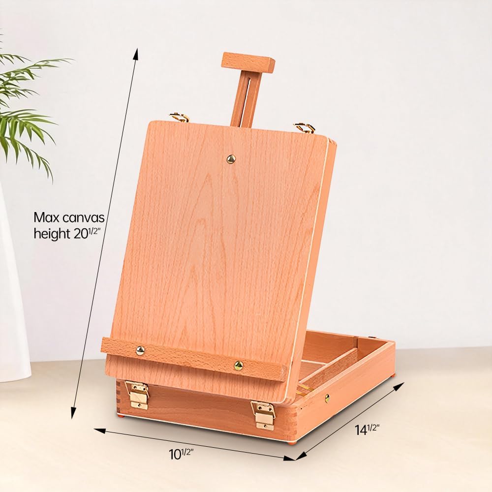 Wooden Art Easel for Painting & Sketching - Tabletop & Table Top Easel with Storage - Adjustable Height & Angle, Foldable - Perfect for Adults, Artists, Students & Beginners