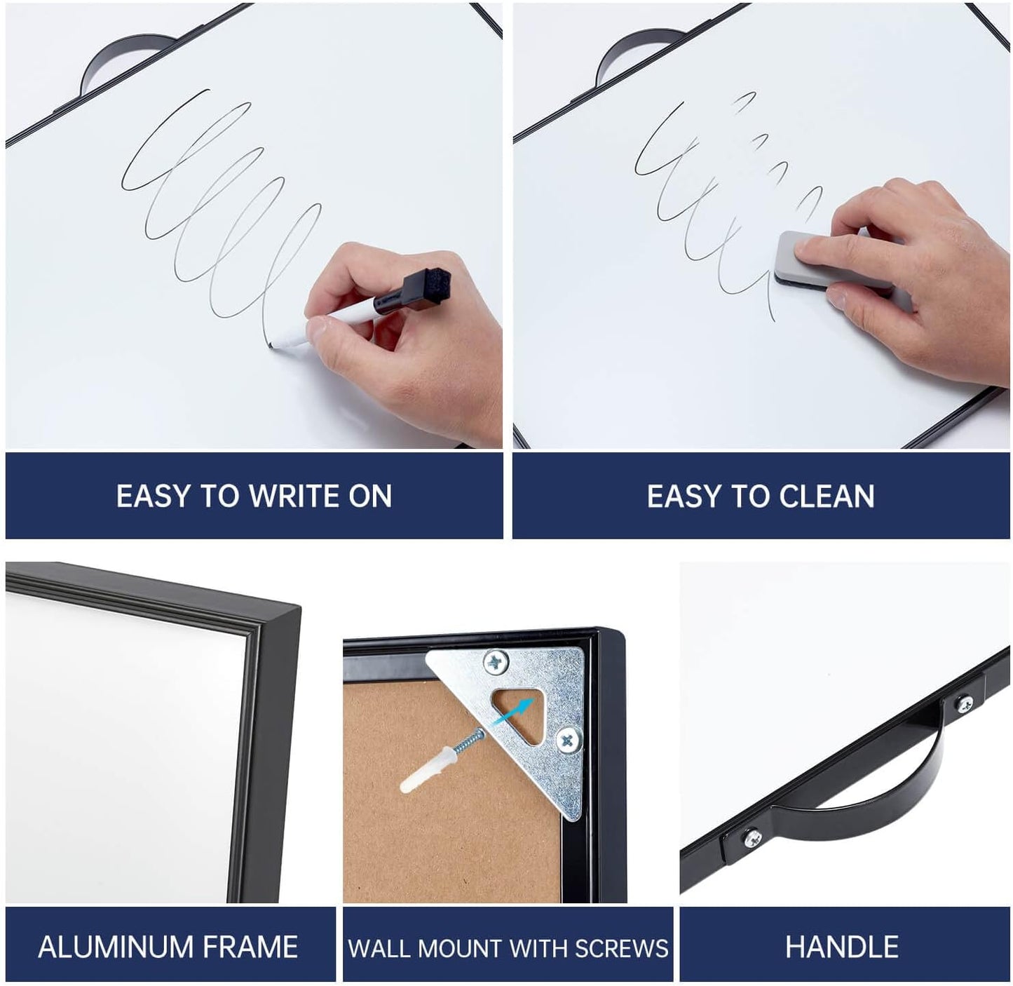 TSJ OFFICE Small Whiteboard Cork-Board - 16" X 12" Portable Aluminum Black Framed Magnetic Dry Erase Board, Small Bulletin Cork Board with Holder for Office, Home and School
