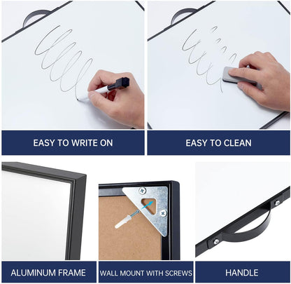 TSJ OFFICE Small Whiteboard Cork-Board - 16" X 12" Portable Aluminum Black Framed Magnetic Dry Erase Board, Small Bulletin Cork Board with Holder for Office, Home and School