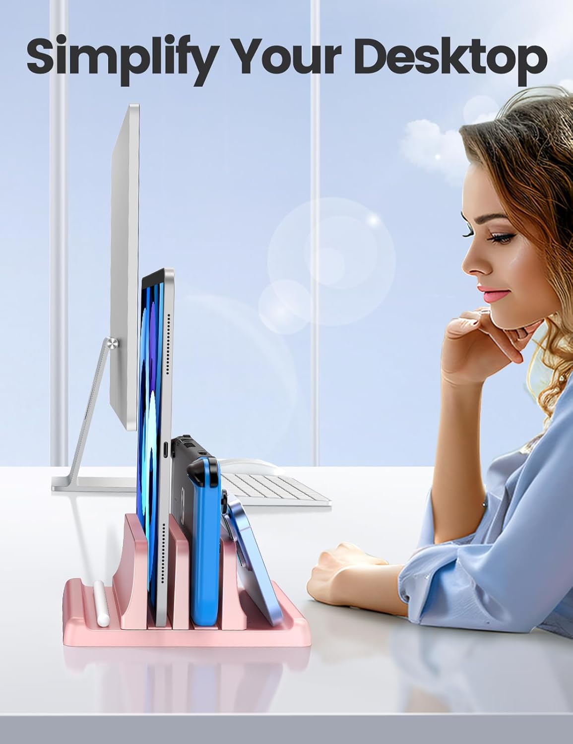 Vaydeer Vertical Laptop Stand for Desk,Dual Slots Plastic Laptop Holder with Space Saving 4-in-1 Design,Adjustable Laptop Organizer Storage Supports for MacBook,Mac,HP,Dell,Microsoft Surface,Lenovo