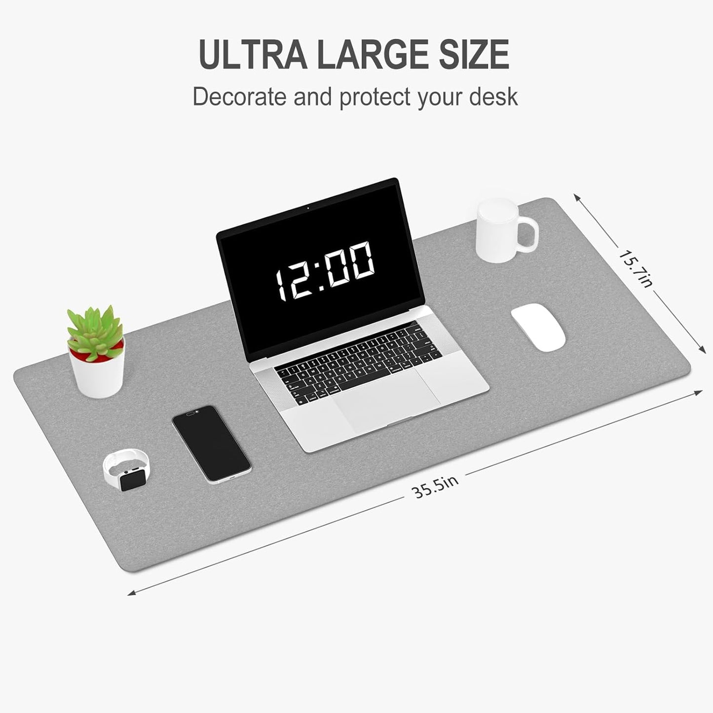 Auhoahsil Felt Desk Mat, Minimalist Large Mouse Pad XXL 35.5 x 15.7 in, Desk Matt for Desktop, Keyboard, Laptop, Computer, Office, Work from Home, Gaming, White