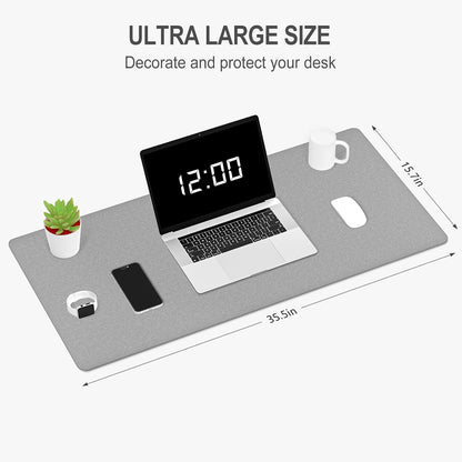Auhoahsil Felt Desk Mat, Minimalist Large Mouse Pad XXL 35.5 x 15.7 in, Desk Matt for Desktop, Keyboard, Laptop, Computer, Office, Work from Home, Gaming, White