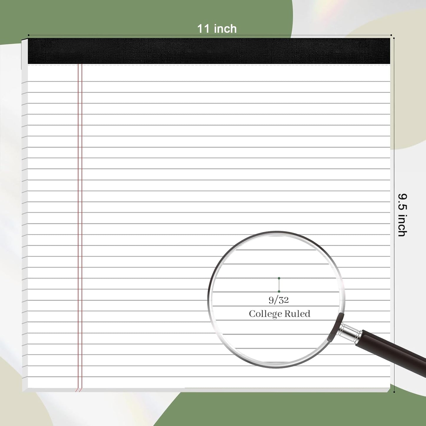 5 Pack Wide Legal Pads 11" x 9.5" Landscape Pink Purple Blue Green Yellow College Ruled Note Pad Narrow Ruled 30 Sheets per Notepad Perforated Writing Paper Thick Backboard Horizontal Pads of Paper