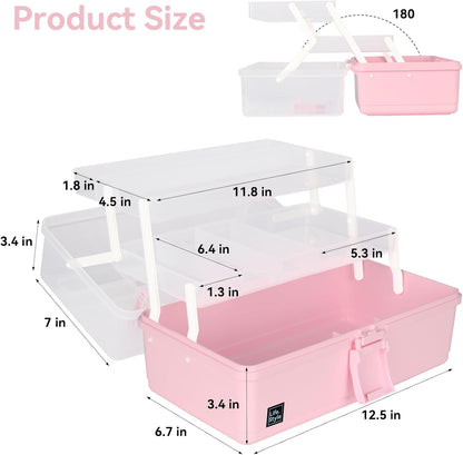 WEWLINE 13-Inch Art Storage Box 3-Layers Plastic Storage Box with Handle Craft Art Bin Portable for Home School Office Travel, Black