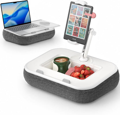SupeDesk Laptop Lap Desk, Adjustable iPad Holder for Bed, 360° Swivel Tablet Arm, Laptop Desk with Mouse Pad, Snack Bowl & Cup Holder, Fits 4.7–13” Tablets & 15” Laptop