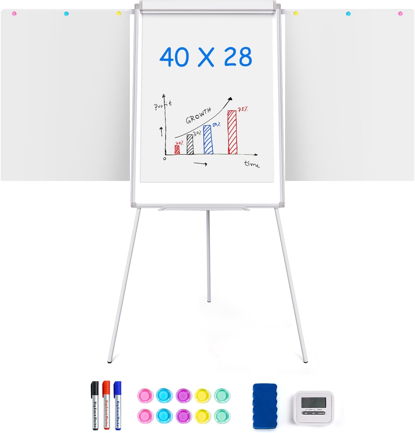 Easel Whiteboard - Magnetic Portable Dry Erase 36 x 24 Tripod Height Adjustable, 3' x 2' Flipchart Easel Stand White Board for Office or Teaching at Home & Classroom (36x24 White)