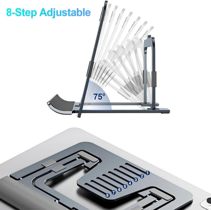 Portable Monitor Stand for Desk, Drawing Tablet Stand Ergonomic 8-Level Adjustable Height Travel Foldable Aluminum Alloy Desktop Tablet Holder for Home,Office or Travel
