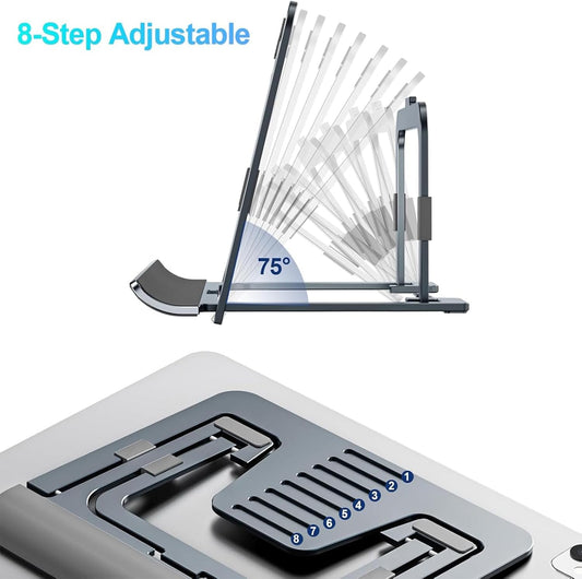 Portable Monitor Stand for Desk, Drawing Tablet Stand Ergonomic 8-Level Adjustable Height Travel Foldable Aluminum Alloy Desktop Tablet Holder for Home,Office or Travel