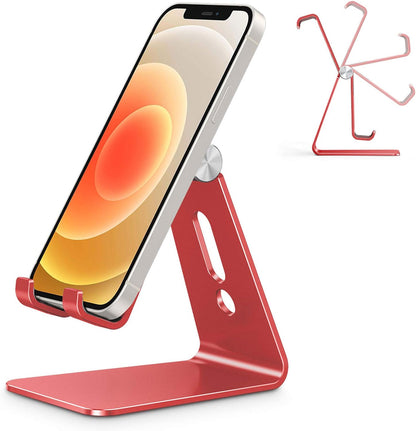 Adjustable Cell Phone Stand, OMOTON Aluminum Desktop Cellphone Stand with Anti-Slip Base and Convenient Charging Port, Fits All Smart Phones, Silver