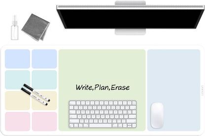 LOUKIN Erasable Dry Erase Desk Mat, 32"x14" Mouse Pad, Writing White Board, Non-Slip Desktop Protector for Office, Home, School (Includes 2 Wet Erase Markers & Cleaning Cloth)
