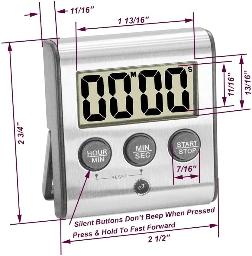 Elegant Digital Kitchen Timer, Stainless Steel Model eT-23, Super Strong Magnetic Back, Loud Alarm, Large Display, Auto Memory, Auto Shut-Off by eTradewinds