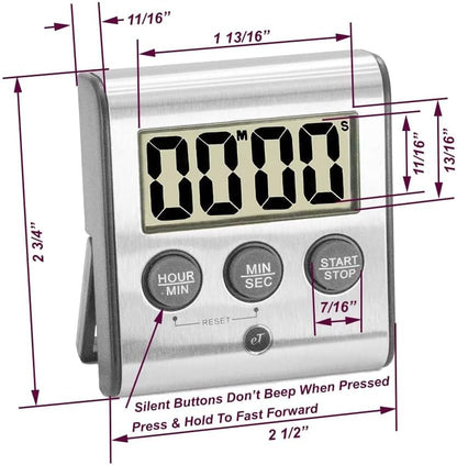 Elegant Digital Kitchen Timer, Stainless Steel Model eT-23, Super Strong Magnetic Back, Loud Alarm, Large Display, Auto Memory, Auto Shut-Off by eTradewinds