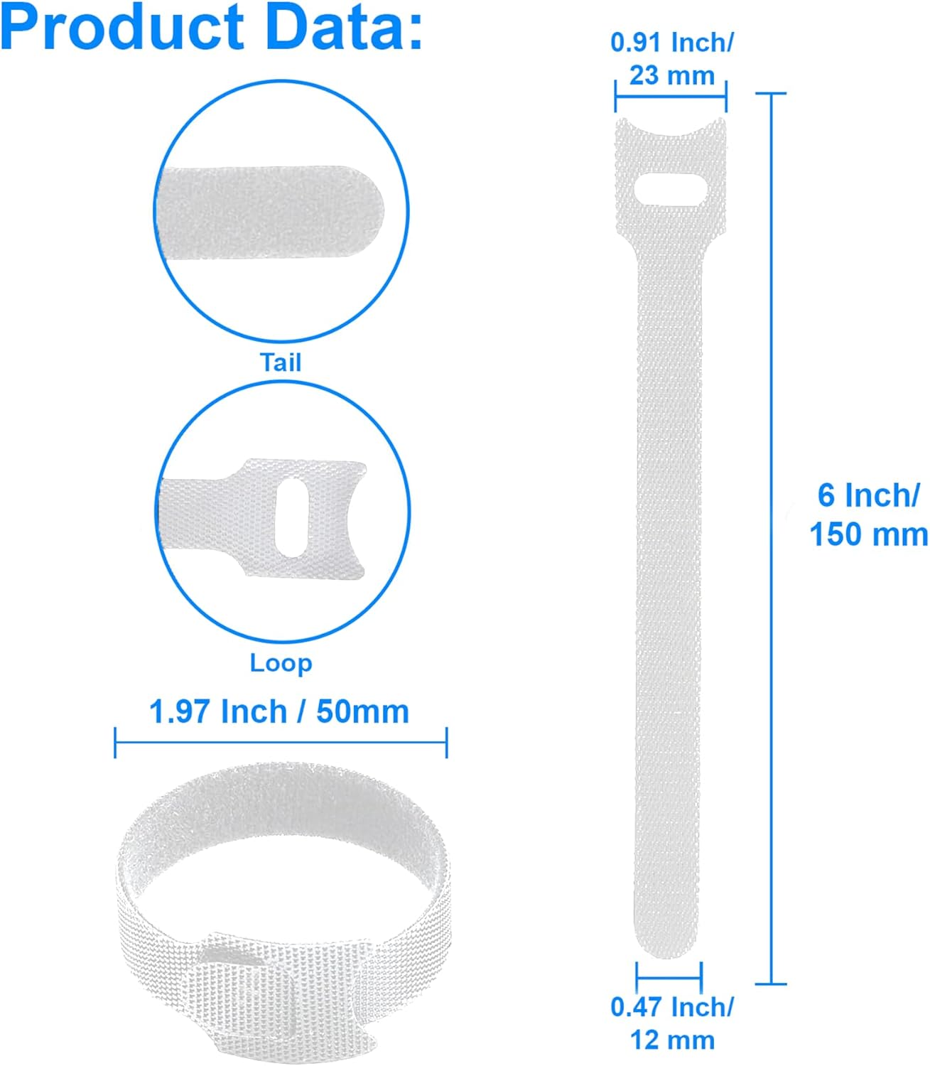 California JOS 60 PCS 6 Inches Reusable Cable Ties, Wire Ties, Cord Organizer, Cable Organizer, Adjustable Cable Management - White