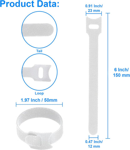 California JOS 60 PCS 6 Inches Reusable Cable Ties, Wire Ties, Cord Organizer, Cable Organizer, Adjustable Cable Management - White