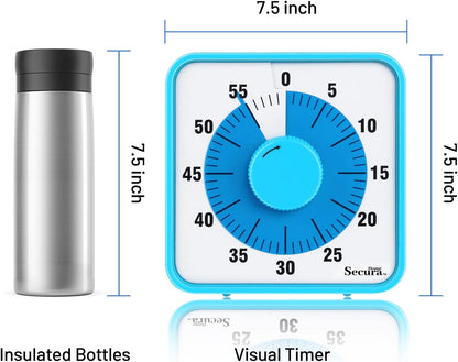 Secura Home 60-Minute Visual Timer, 7.5 Inch Oversize Countdown Timer Clock for Kids and Adults, Durable Mechanical Time Management Tool with Magnetic Backing （Dark Green）