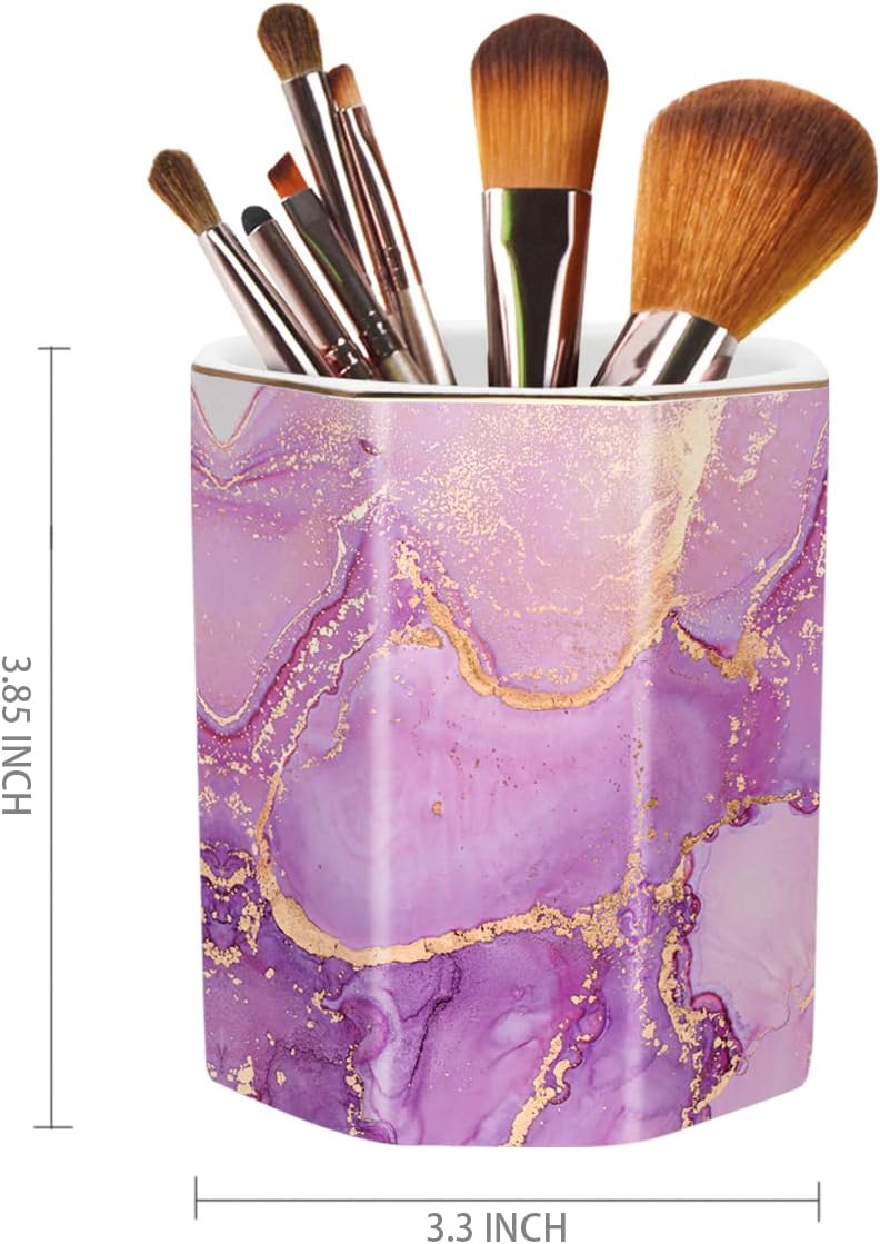 Pen Holder, Pencil Holder for Desk, Marble Desk Organizer Cute, Durable Ceramic Pencil Cup, Decorative Makeup Brush Holder Cup, Stationery Holder for Office, Home, Gray Marble