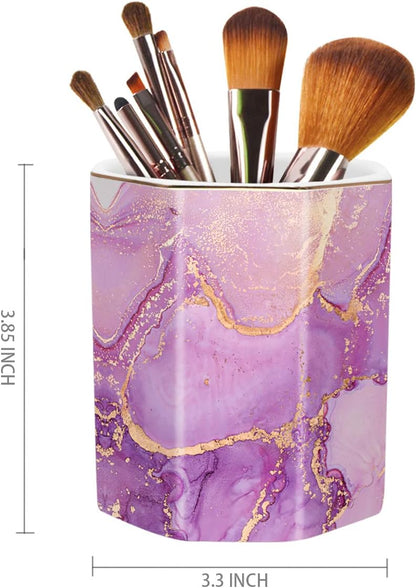Pen Holder, Pencil Holder for Desk, Marble Desk Organizer Cute, Durable Ceramic Pencil Cup, Decorative Makeup Brush Holder Cup, Stationery Holder for Office, Home, Gray Marble