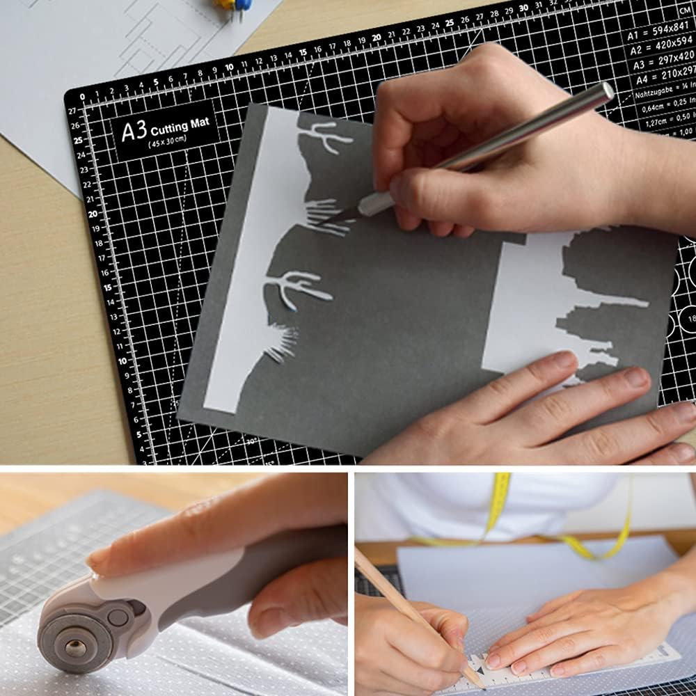 HEADLEY TOOLS 18" x 24" Thickened Self Healing Cutting Mat, A2 Rotary Cutting Sewing Mat for Crafts, Double Sided 5-Ply Table Cutting Board for Fabric Quilting Leather Arts Hobby Project, Grey/Black