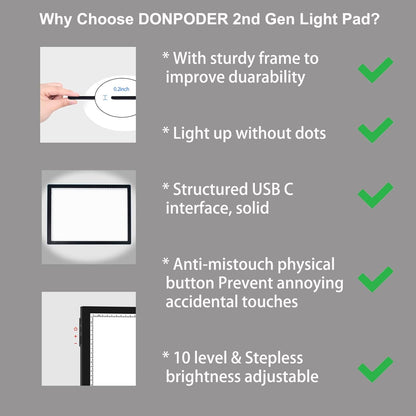 A2 Light Pad 26"x19", 10000+ LUX High Brightness, 3 Colors & 10-Level/Stepless Dimming,Light Board Extra Large with UL Adapter for Diamond Painting, Drawing, Tracing, Sketching-Aluminum Frame