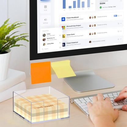 Acrylic Post It Note Dispenser,3 x 3 Sticky Note Holder,Post It Note Holder for Desk,Acrylic Sticky Note Holder for School and Office Desk Organizer