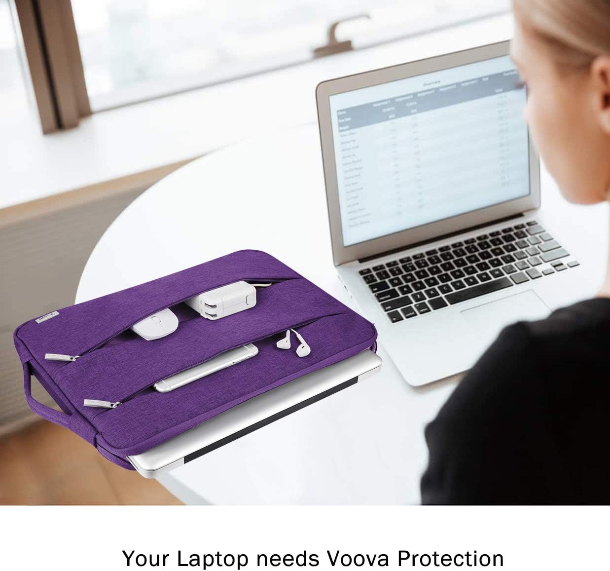 Voova 15.6 16 Inch Laptop Sleeve Case Compatible with MacBook Pro 16 M1/M2/M3/M4 Max 2019-2025, 15.6-16” Hp Lenovo Acer Asus, Waterproof Slim Computer Bag Cover with Handle, Grey