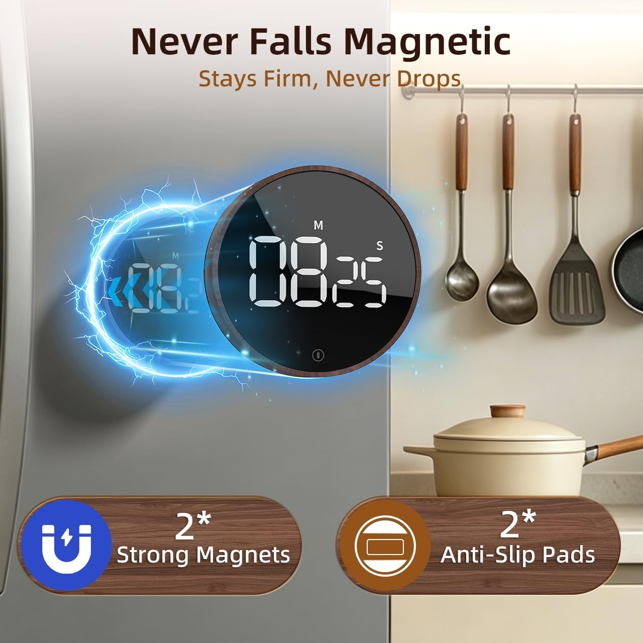 VOCOO Digital Kitchen Timer - Magnetic Countdown Countup Timer with Large LED Display Volume Adjustable, Easy for Cooking and for Seniors and Kids to Use (Space Grey)