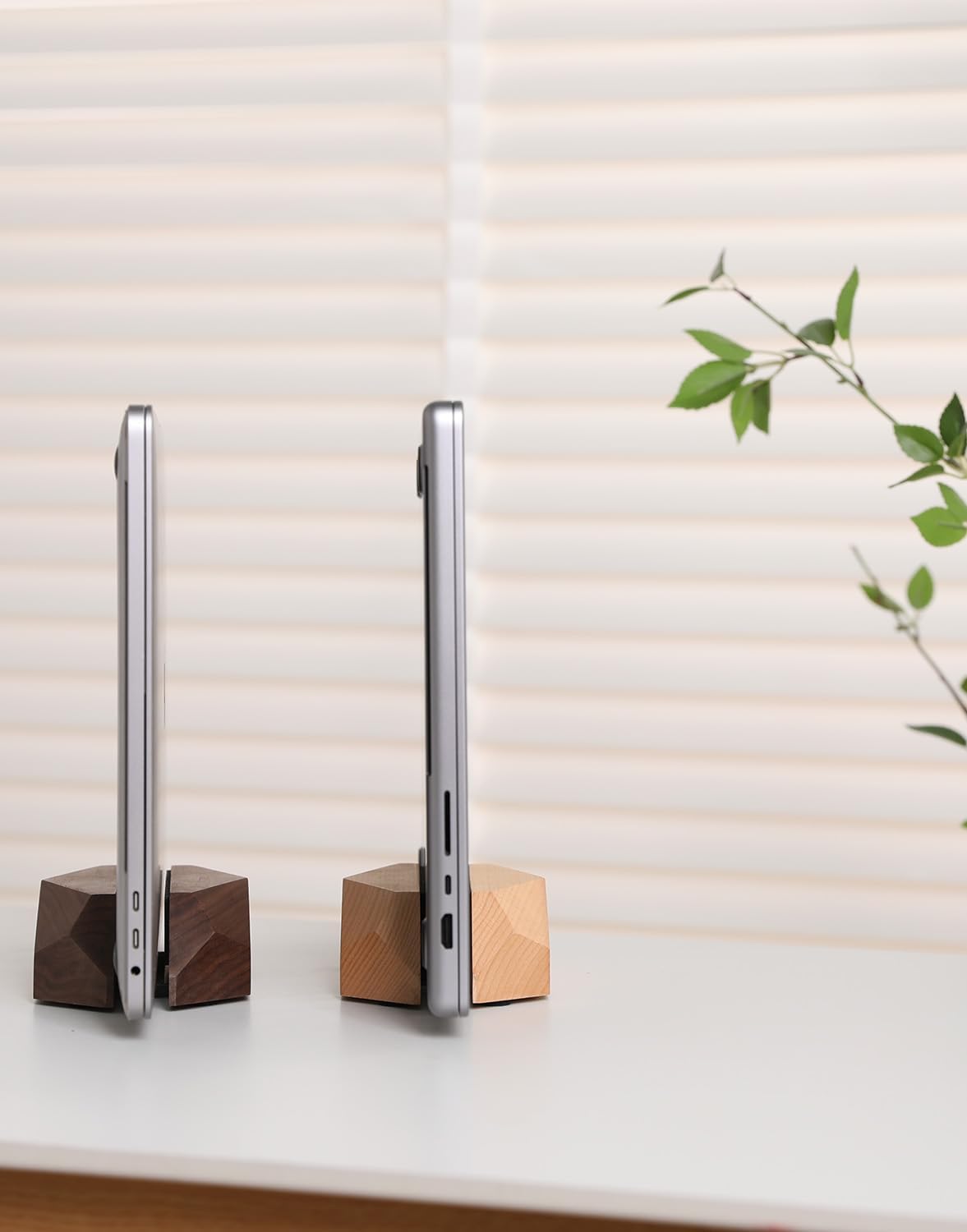 Dual Laptop Holder Adjustable Vertical Laptop Stand, 2 Slots MacBook Stand Wood,Wooden Laptop Stand,Vertical Laptop Holder for Desk, Widen Dock Fits All MacBook/Surface pro