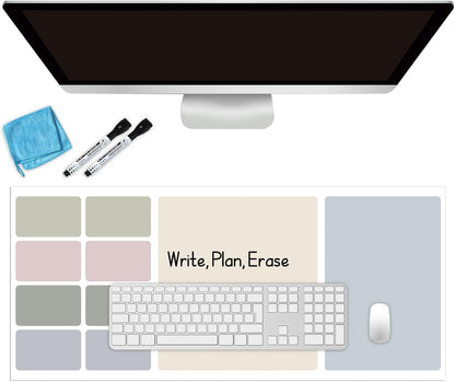 Dry Erase Desk Mat, Large Mouse Pad, Erasable Writing White Board for Making Plans, Self Adhesive Desktop Protector with 2 Wet Erase Markers & 1 Eraser for Home Office School 36"x16" (Pink Blue)