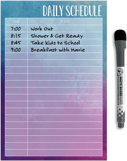 Dry Erase Daily Schedule Planner Sticker Decal by Glassboard Studio | Removable & Reusable | Magnetic Fine-Tip Marker Included (9 x 12 inches, White)