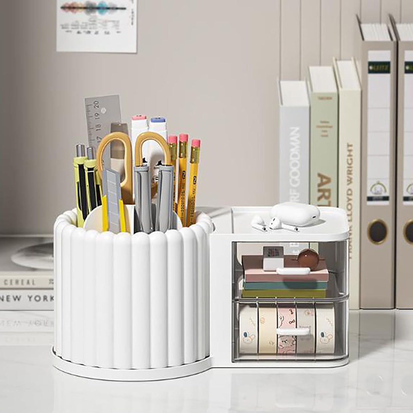 Anyoifax 360 Rotating Makeup Brush Holder 7 Slots Make Up Brush Organizer Removable Spinning Cosmetic Brushes Storage Pen Holder for Vanity, Dresser, Desk, White