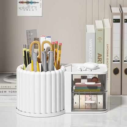 Anyoifax 360 Rotating Makeup Brush Holder 7 Slots Make Up Brush Organizer Removable Spinning Cosmetic Brushes Storage Pen Holder for Vanity, Dresser, Desk, White
