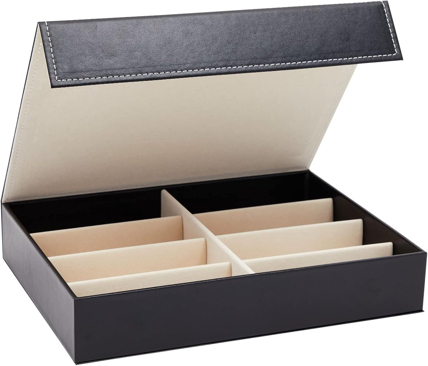 Juvale Glasses Case Organizer - 8-Slot, 12.6 x 9.8 x 2.5 in, Black Faux Leather - Sunglasses Storage & Holder for Nightstand & Desk - Flip-Top Display Case