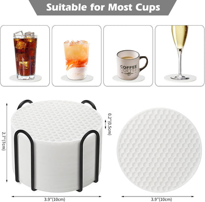 TWTLi Silicone Coasters Set of 8 with Holder,Coasters for Drinks,Beer,Coffee Coasters,Suitable for Kinds Cups,Hot or Cold,Anti-SLI,Non-Stick,Anti-Overflow Tabletop Protection and Decor (8 Pcs, Black)