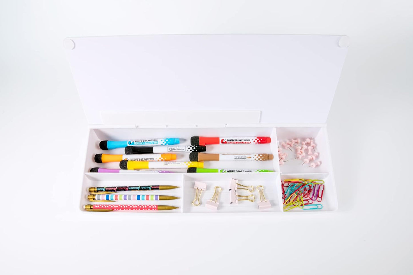 Glassboard Studio Glass Dry Erase Doodle Tray for Desktop Office Supply Storage - Marker and Eraser Included (8 Markers, White)