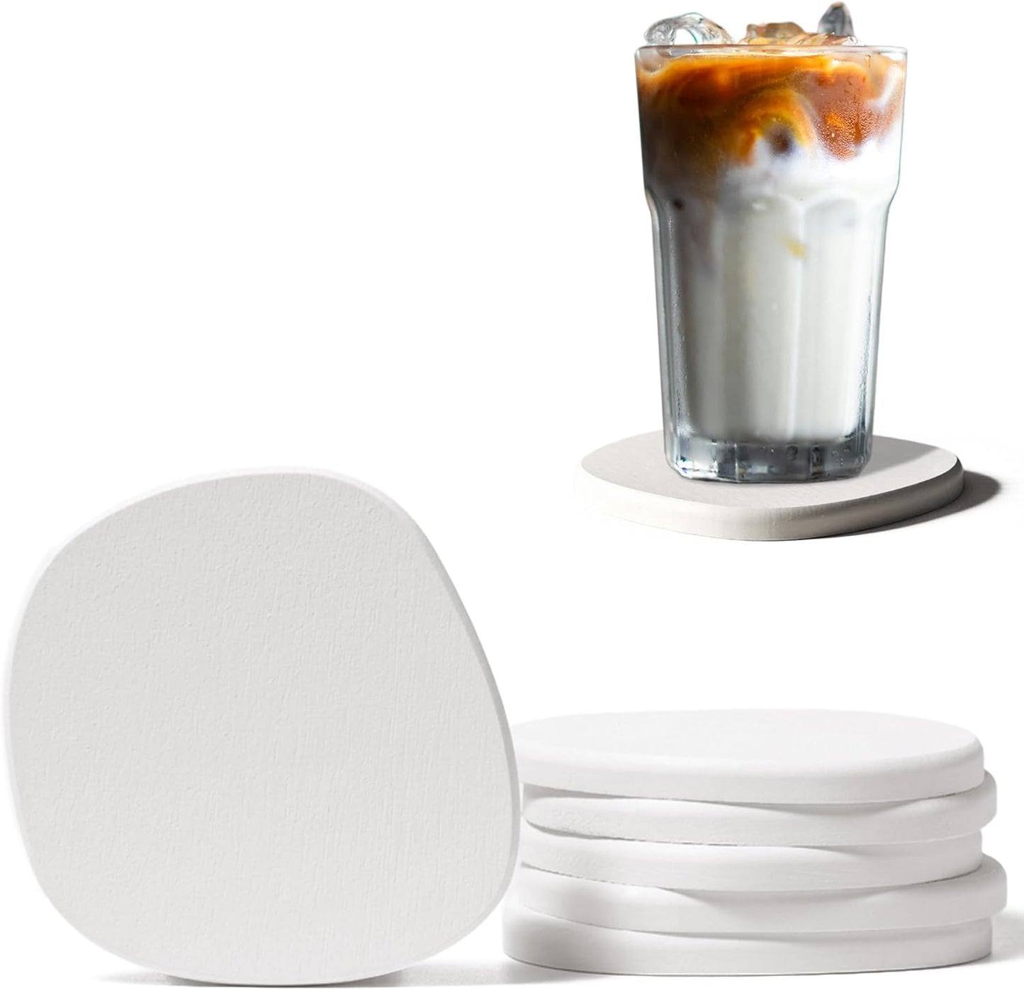 Diatomaceous Earth Coasters Set of 2 for Drinks, Moisture Water Absorbent Stone Coasters for Table Desk at Work, Water Absorbing Instant Drying Diatomite, Modern White