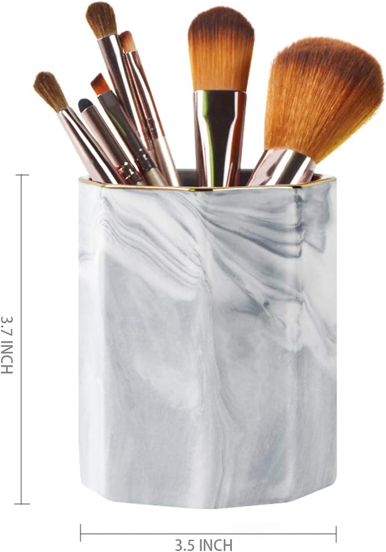 Pen Holder, Pencil Holder for Desk, Marble Desk Organizer Cute, Durable Ceramic Pencil Cup, Decorative Makeup Brush Holder Cup, Stationery Holder for Office, Home, Gray Marble