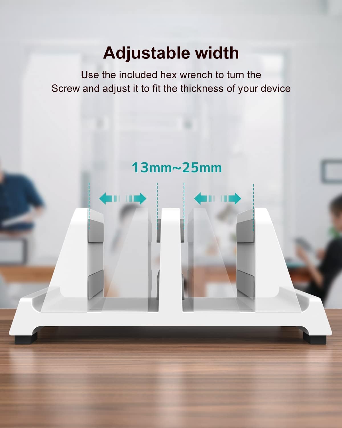 Vertical Laptop Stand for Desk, Dual Slots Plastic Laptop Holder with Space Saving 4-in-1 Design, Adjustable Width Supports MacBook, Chromebook, Surface, Dell (Black)