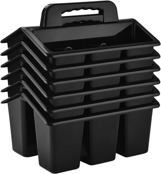 ALINK Classroom Caddy Storage Basket with Handle, 6 Pack Plastic Arts Office Crafts Caddy 4 Compartments for Kids, Pencil, Crayon, Marker, School Supplies - Clear