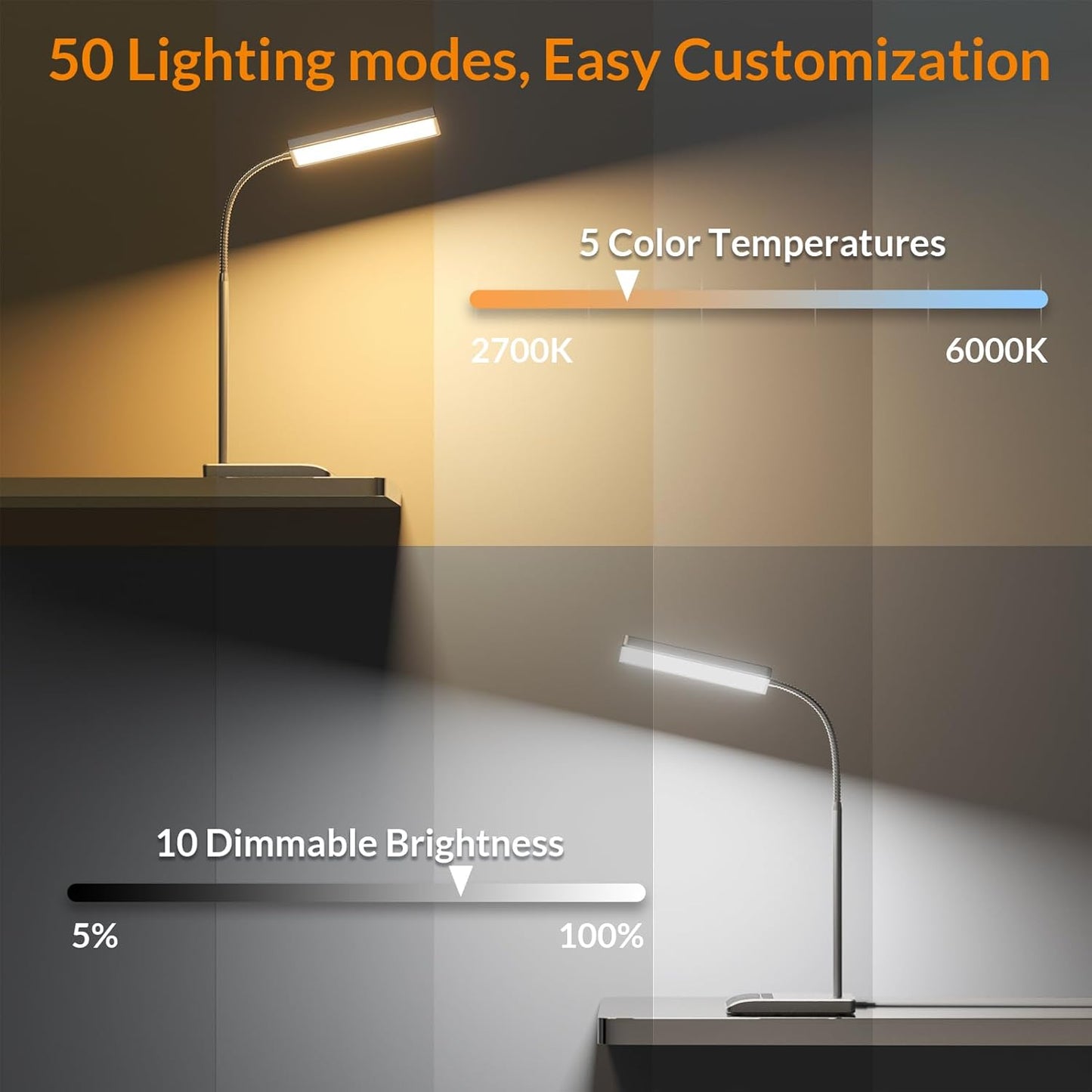 LEPOWER Desk Lamp, 800LM LED for Home Office, 12W Reading for Desk, Eye-Caring Light, Touch Table Gooseneck Lamp, 50 Lighting Modes, Bright for Bedroom, Study (Black)