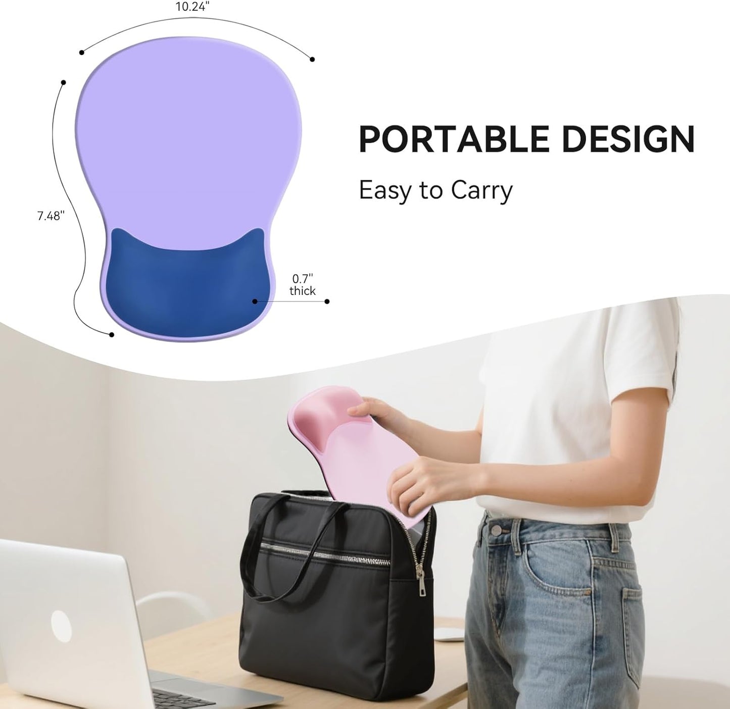 Ergonomic Mouse Pad with Wrist Rest,Cute Gel Mousepad Wrist Support - Small Mini Portable for Travel Mouse Pads for Desk Laptop,Computer,Office & Home Decor (Pink&Light Pink)