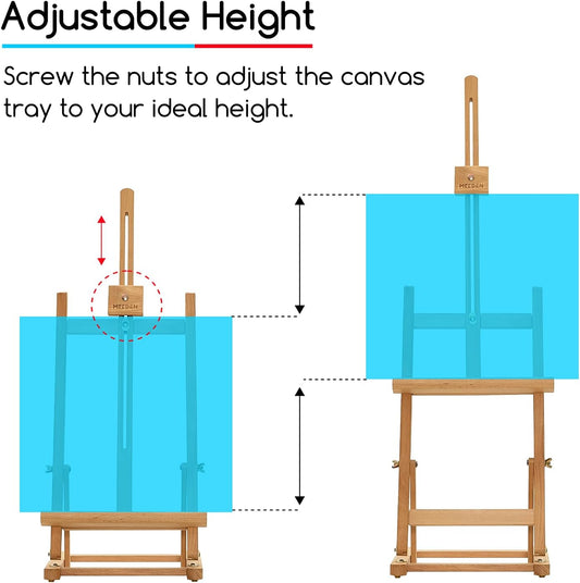 MEEDEN Large Wooden Tabletop H-Frame Easel, 38'' High, Solid Beech Wood Table Easel for Painting Canvas 25'' Max, Studio Desktop Art Easel Stand for Painting & Displaying,for Artists & Beginners
