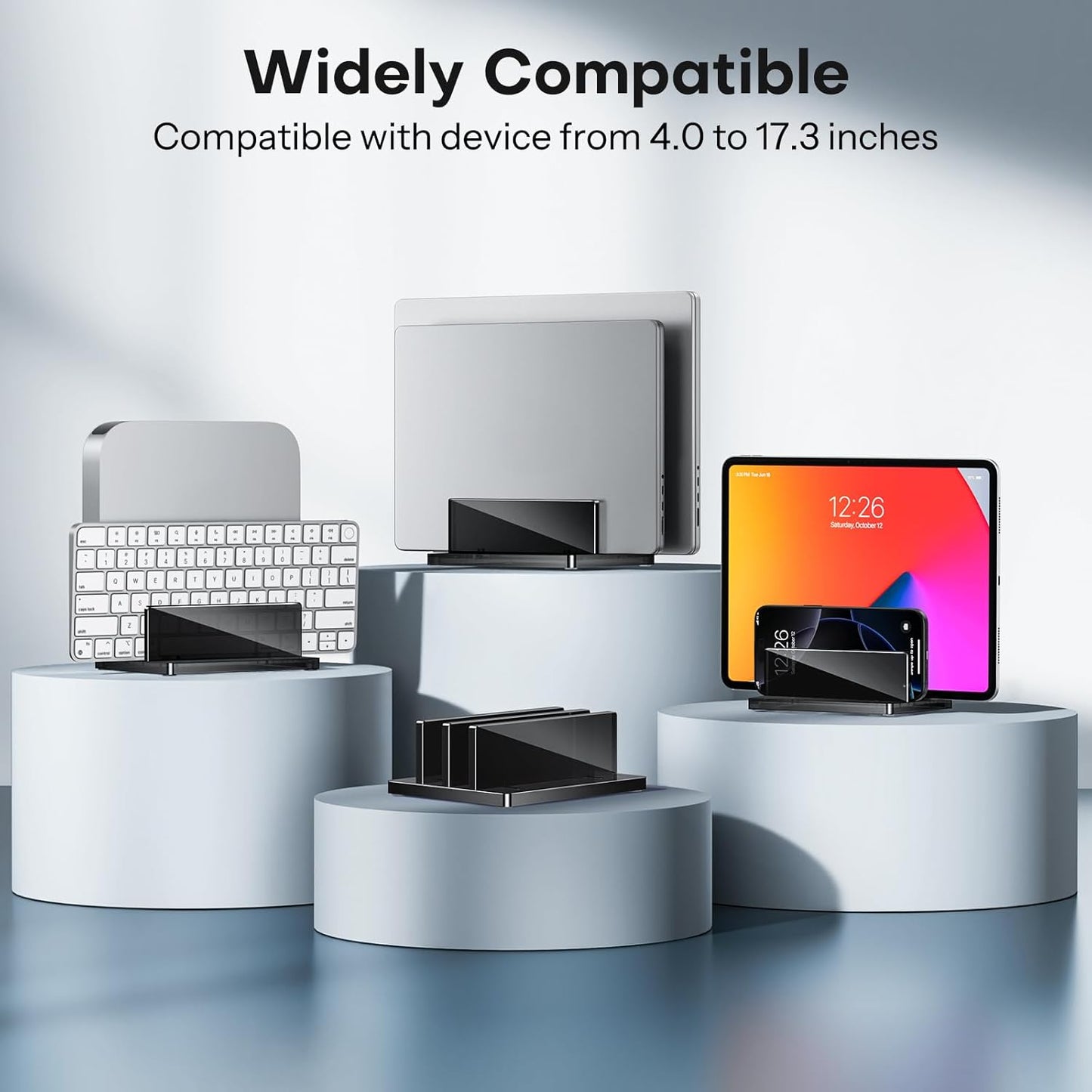 OMOTON Vertical Laptop Stand for Desk, Acrylic Dual Laptop Holder Desktop Clear Adjustable Dock for MacBook Pro Air, HP, All Gaming Laptops up to 17” (Clear, Dual Slot)